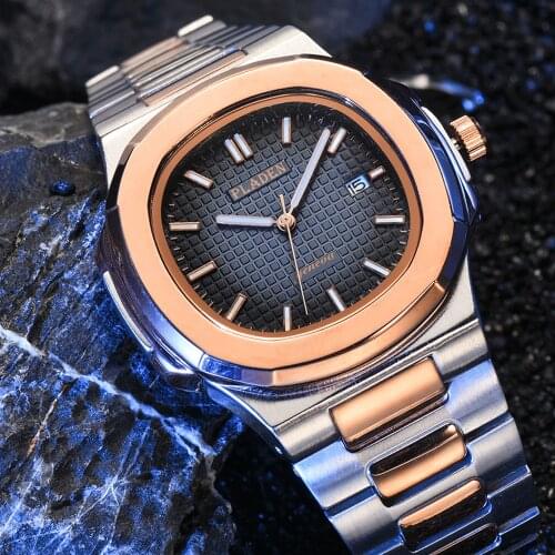 PLADEN Rose And Silver Men Watches Waterproof Auto Date Top Brands Business Luxury Sapphire Glass Quartz Wristwatch Gift For Dad