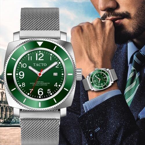 TACTO Sports Watches Top Luxury Brand Stainless Steel Green PAM Quartz Wristwatch Geneva Army Military Watches 50M Waterproof