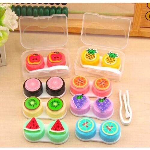 Hot Sale Jelly Lovely Colorful Cartoon Flaunting Fruit Portable Contact Lens Glasses Case for Women Gift Container Lenses Box