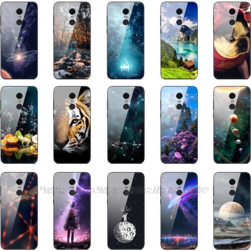 For Xiaomi Redmi 5 Redmi 5 Plus Colorful Glass Cover Phone Case For Xiaomi Redmi 5 Plus Case Coque Fundas Cover Silicone Bumper