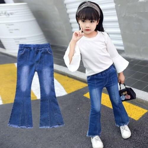 Kids Jeans for Girls Casual Boot Cut Trousers Teenager Skinny Jeans Children Elastic Waist Korean Style Denim Trousers Jeans