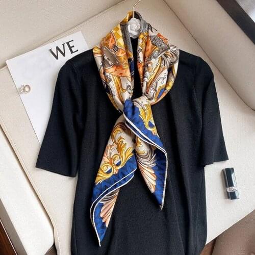 Design 2021 Scarf Square Hijab Neck Foulard Twill Silk Large Scarves Kerchief Female Soft Headband New Wraps Bandana Hijabs