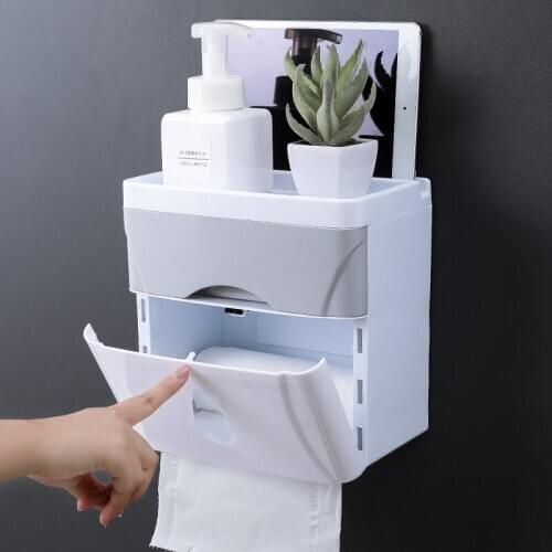 Double-layer paper towel holder, toilet paper tray, waterproof toilet paper rack, hand tray, punch-free