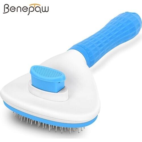 Benepaw Efficient Dog Comb For Long Haired Short Fur One Button Cleaning No Damage Thick Metal Bristles Pet Brush Remove Tangle