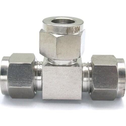 Fit Tube O/D 10mm Tee Equal 3 Ways 304 Stainless Steel Ferrule Pneumatic Air Compression Coupler Adapter Connector Fitting