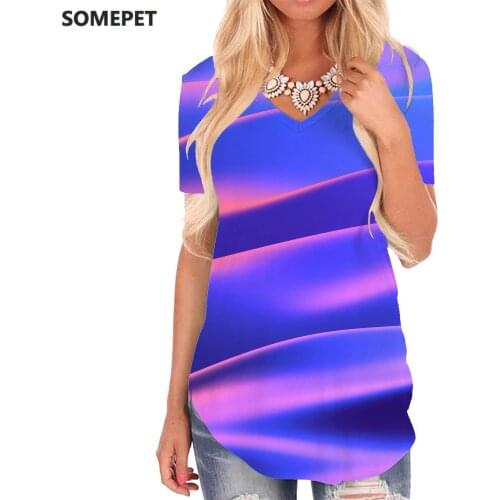 SOMEPET Gradient T-shirt women Abstract V-neck Tshirt Psychedelic T-shirts 3d Harajuku Funny T shirts Womens Clothing Fashion