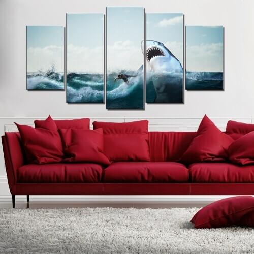 The Great White Shark Seascape Picture Sea Surfing Sport Posters and Prints Wall Art Canvas Paintings for Dining Room Wall Decor