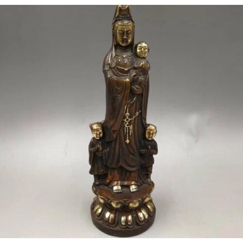 Chinese Antique Old copper hand-built Guan yin boy Home decoration