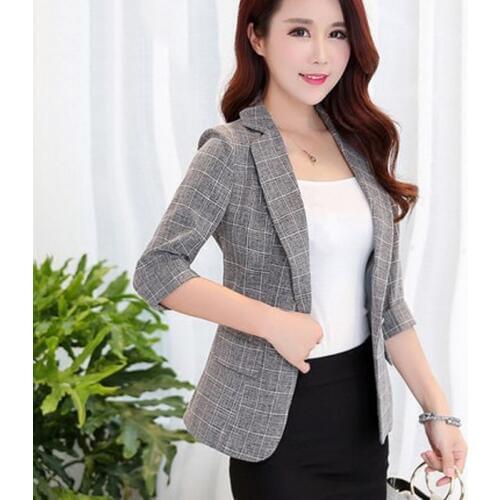 Plaid small suit female Korean version of the jacket seven sleeves spring and autumn casual Plaid retro suit Slim