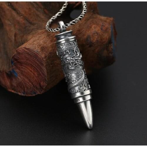 2019 New Pendant 100% 925 Sterling Silver Men Women Gawu Box Openable Bullet Dragon Necklace Pendant Thai Silver Jewelry 12x50mm