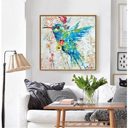 Top Selling Humming Bird Hand Painted Oil Painting On Canvas Colourful Animal Modern Handmade Poster For Wall Art Decor Bedroom