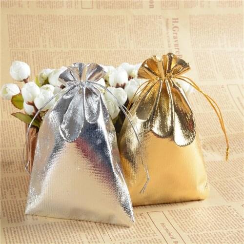 10pcs/lot Gold Silver Color Drawstring Bag Jewelry Packaging Bag Christmas Decoration Wedding Favor small accessories Pouches