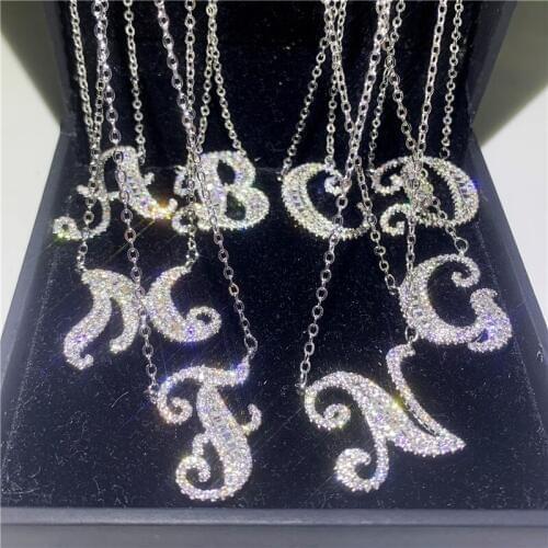 Fashion 26 English letter necklace 5A zircon 925 sterling silver short clavicle chain for girl lovers love jewelry wholesale