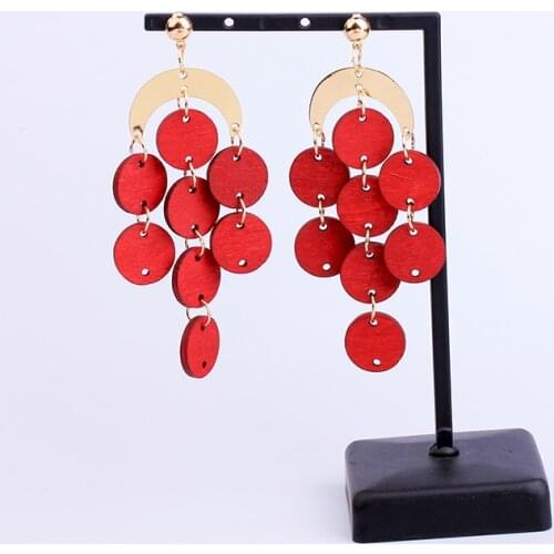 Trendy Handmade beaded Wooden Earrings Designer Unique Gold Dangle Long Drop Red Earrings For Women Fashion Jewelry Party Gifts