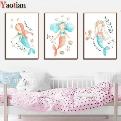 Cartoon Mermaid Girl 5d Diy Diamond Painting Full Square Round Diamond Embroidery Mosaic Needlework Triptych home decoration