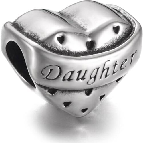 Stainless Steel Heart daughter Bead Polished 5mm Hole Metal European Beads Bracelet Charms DIY Jewelry Making Accessories