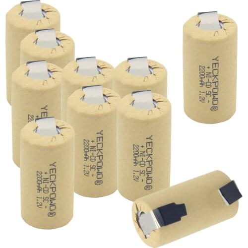 Flat top 10 pcs 2200mAh NICD sub C battery1.2V SC batteries rechargeable real capacity guaranteed for hitachi for screwdrivers