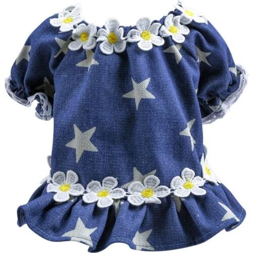 Pet clothes dog cat dress Princess bubble sleeve star denim spring summer cardigan fashion Cowboy flower Beautiful lovely