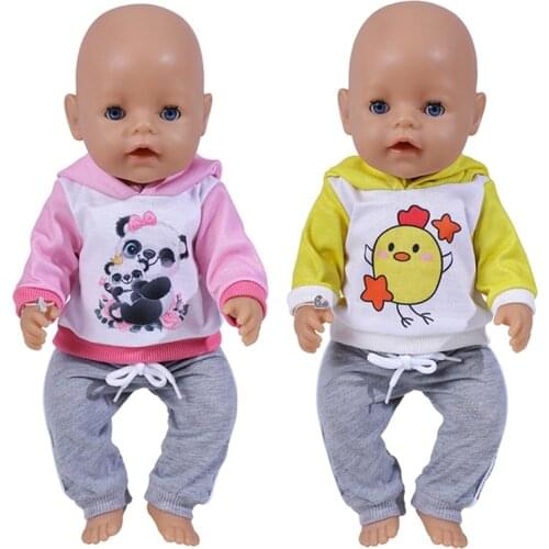 18Inch Doll Clothes Reborn Doll Sports Suit Hoodies Trousers Fashion Cartoon Fox Chick Furniture for Dolls 43cm Doll Accessories