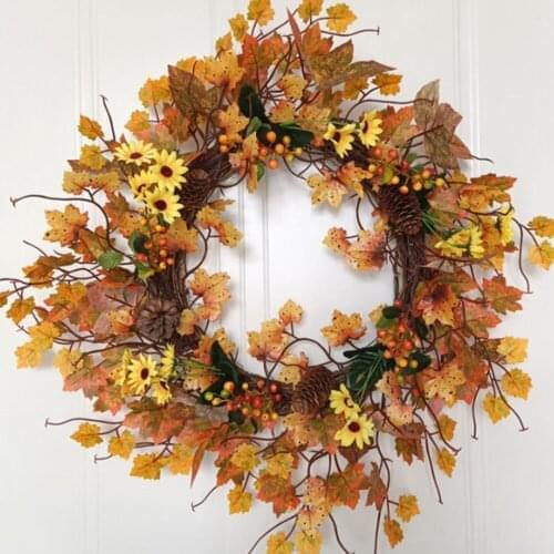 Autumn Harvest Wreaths with Maple Leaf Pumpkin and Eucalyptus Leaves Garland for Halloween Thanksgiving Festival Décor