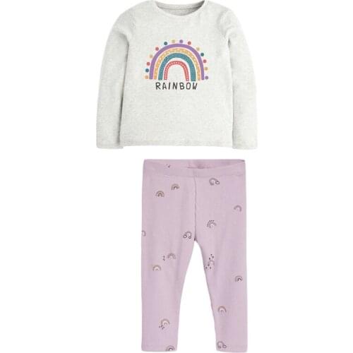 Baby Girls Fall Clothes Autumn Children Set Cotton Two Pieces Suit Toddler Girl White Rainbow Shirt + Purple Rainbow Pants 2-7y