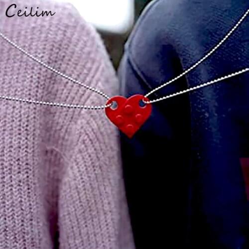 2pcs/set Cute Red Love Heart Pendant Necklace for Couple 2021 Valentines Gift Trendy Chain Necklaces Friendship Jewelry