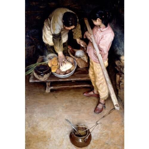 Scenery canvas prints oil painting modern Chinese artist masterpiece poster figurative portrait poster mother and daughter