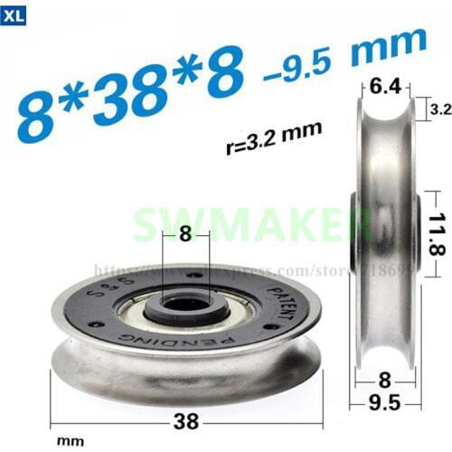 10pcs 8*38*8mm Metal U-groove wheel rolling pulley, non-standard 608 bearing roller, ABS plastic, wire rope guide wheel