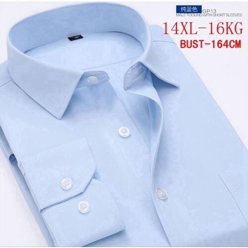 Large size 10XL 11XL 12XL 13XL 14XL Mens Long Sleeve Twill Lapel Business Office Business 12 Color Professional Blue Shirt 9XL