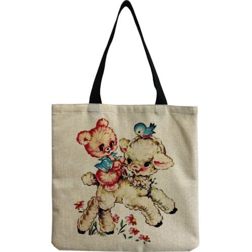 Custom Pattern Bag Handbag High Capacity Eco Reusable Shopping Bag Linen Foldable Travel Women Shoulder Bag Girl Womens Gift