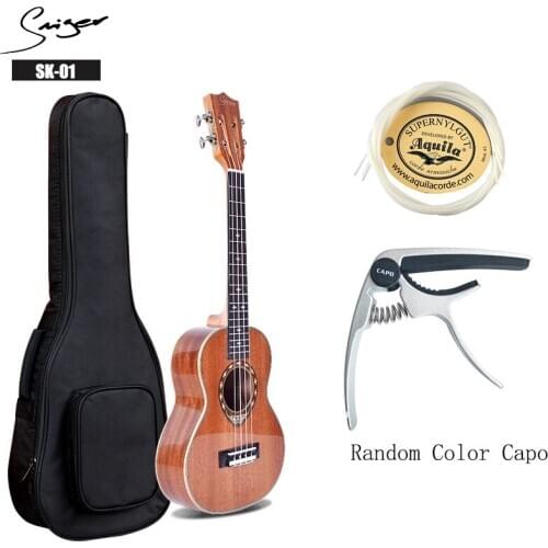 Smiger Sapele Ukulele SKS-01 21 Inch Soprano OX Bone Ukulele High-Gloss Die-cast Mahogany Neck With Ukulele Capo String Bag