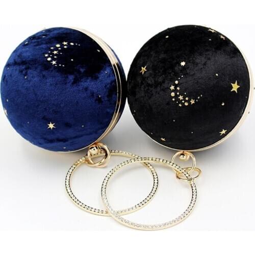 Unique Starry Sky Stars Velvet Lady Handbags Black Blue White Pink Clutch Bag Spherical Evening Bags Small Purse Shoulder Bolsos