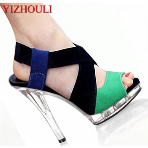 In 2018, the sexy and noble 13cm high heel sandals, and transparent color, high heel dancing shoes