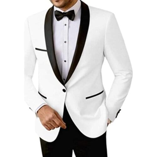 Spring New Fashion High Quality White Tuxedos Men Wedding Dress Suits Black Shawl Lapel And Male Trousers Groom Mens Clothing