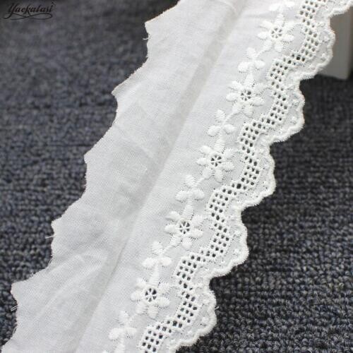YACKALASI 100% Cotton Lace Eyelet Embroidery Lace Ribbon Swiss Cotton Voile Sewing Apparel Trims Appliqued MilkyWhit 6.5CM