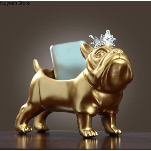 Bulldog Storage Box Golden Animal Sculpture Decoration Creative Resin Crafts Storage Living Room Home Decoration Accessories