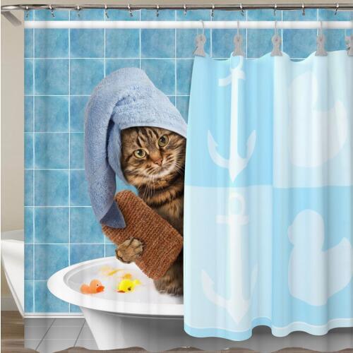 Cat Shower Curtains 3D Polyester Fabric Bathroom Curtain Bath Curtains With Hoooks Curtain Or mat