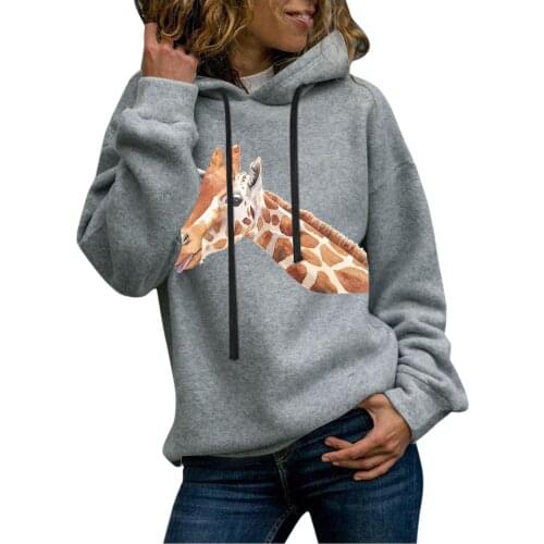 Womens Casual Full Sleeve Blouse Giraffe Prints Sweatshirt Tops Hoodies Pullover High Quality Simple Tops Женские Кофты На Осень