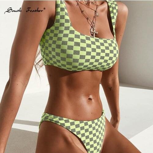 South Feather Plaids Bikinis Women Push Up Bikini Set Checked Bathing Suit Women Swimwear Swimsuit Maillot De Bain Femme Biquini
