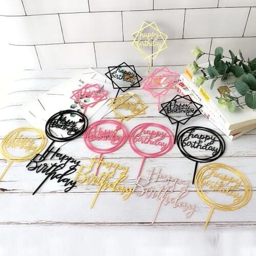 1PC Happy Birthday Cake Topper Supplies Acrylic Baking Insert Cake Decoration Tools Wedding Birthday Party Cake Top Flag Cupcake