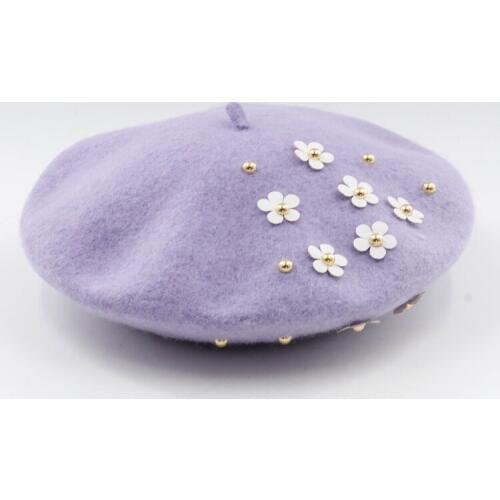 11 Colors 2015 New Fashion Whinter High Quality Beautiful Flower &RivetHat Decoration Women Wool Hats Wholesale