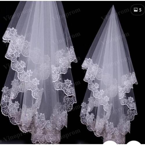 1T White Ivory 1.5M Cathedral Applique Edge Flower Lace Bridal Wedding Veil