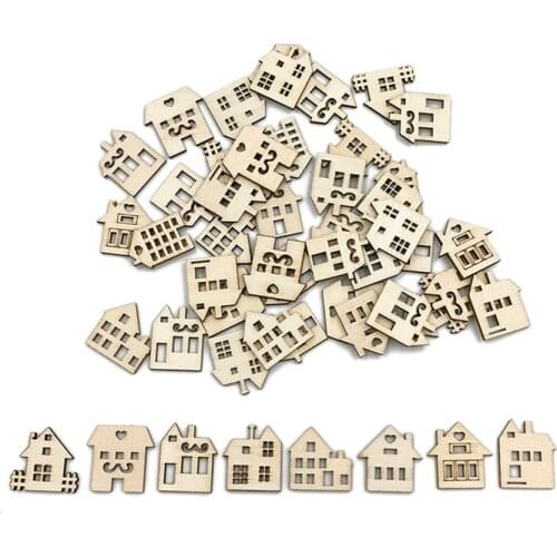 20pcs Wood House Shaped Wood Embellishment Cutout Veneers for DIY Craft Project Home Ornaments Decoration