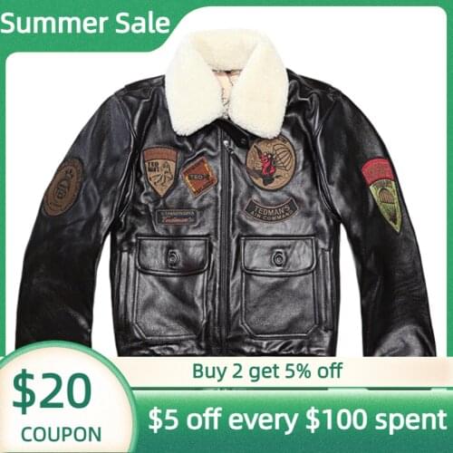 2021 Brown Military Style Pilot Leather Jacket Wool Collar Europe Size Genuine Natural Thick Cowhide Winter Warm Aviator Coat
