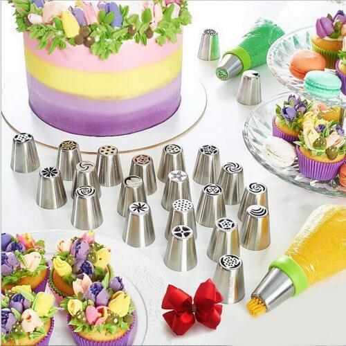 22pcs/Set Stainless Steel Nozzle Set Icing Piping Cream Pastry Bag DIY Cake Decorating Tips Set Silicone Kitchen Accessories