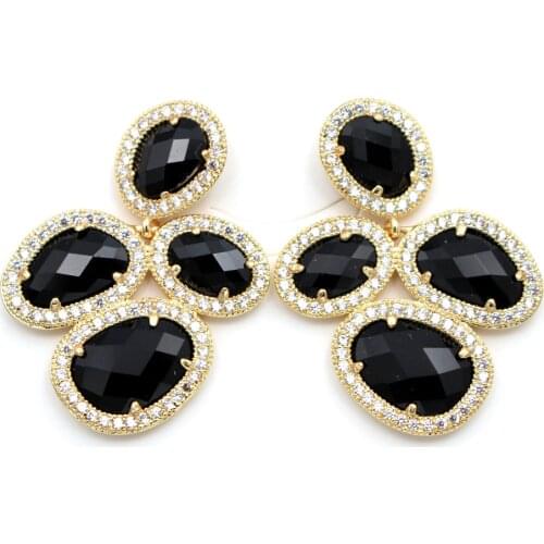 6pairs Stud Earring Faceted CZ Paved Pink Green Black Cats Eye Stone Gold Plated Dangle Earrigns Women Bridal Wedding Jewelry