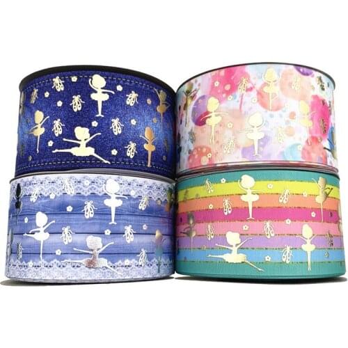 75mm silver gold foil dance girl grosgrain ribbon welcome custom design colors 50yards/lot