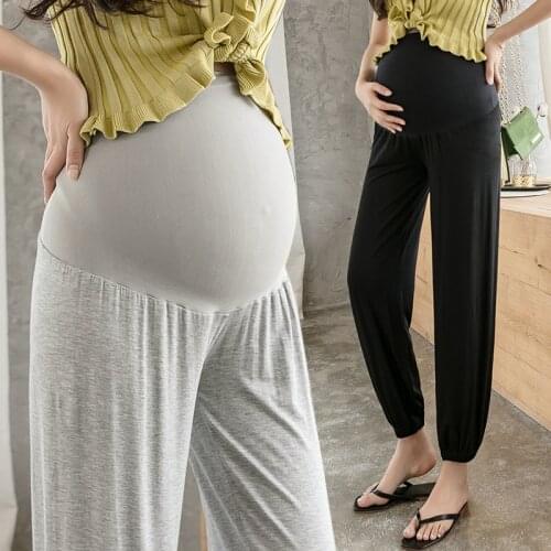 931# Summer Thin Modal Cotton Wide Leg Maternity Jogger Pants Elastic Waist Belly Loose Pants for Pregnant Women Pregnancy Home