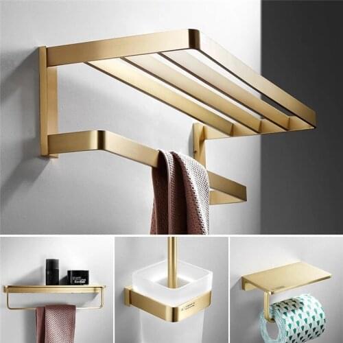 Bathroom Accessories Towel Rack Corner Shelf Paper Holder Hook Toilet Brush Holder,Towel Hanger Brushed Gold Bathroom Hardware