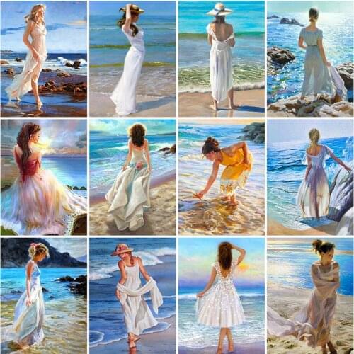 Diamond Embroidery Girl 5D DIY New Diamond Painting Woman Full Square Round Mosaic Seaside Home Decor